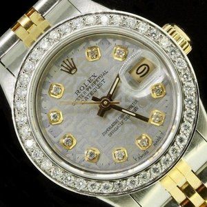 Rolex Ladies Datejust Oyster Stainless Gold Diamond Dial Bezel 69173 Quickset